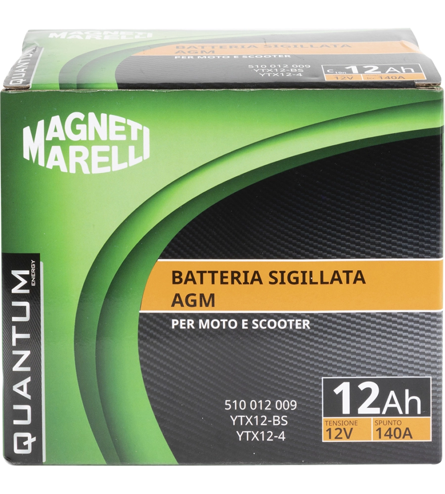 MAGNETI MARELLI BATTERIA MOTO E SCOOTER 12AH 12V 140A TECNOLOGIA AGM SIGILLATA POLO POSITIVO SINISTRO